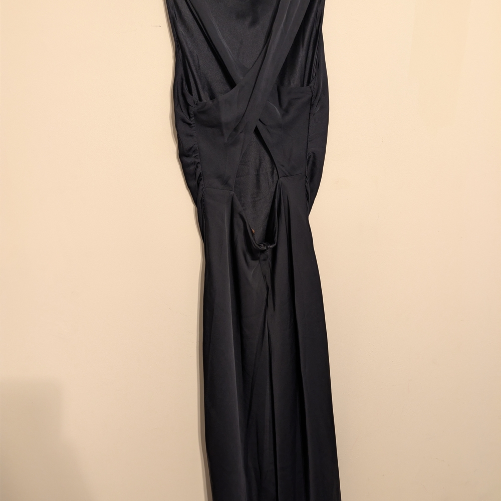 Quince Women's Washable Silk High Neck Black Midi Dress - Picture 5 of 7